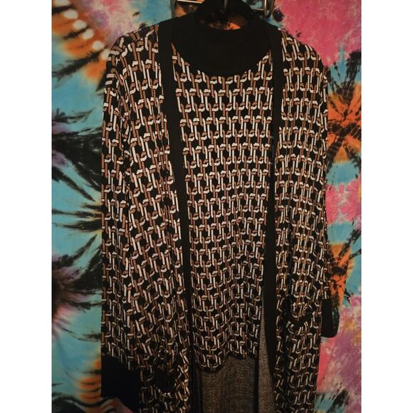 Chicos Black & Gold Chain Link 2 PC Open Sweater w/ Matching Tank Women's Large - Picture 4 of 11